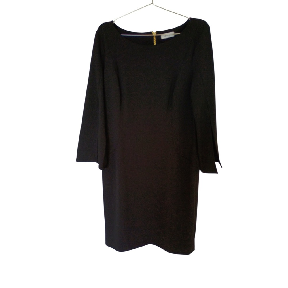 Calvin Klein Womens Black Bell Sleeve Sheath Dress Gold Zipper Career CD8C117Y